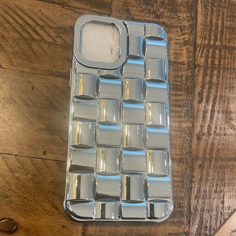 Silver Plaid Embossed IPhone 12 Pro Max Phone Case 📱🪩